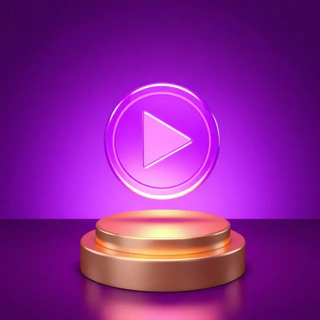 Arquivo de vídeo com selo HD 1080p sobre uma bandeja dourada de download